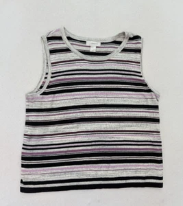 CJ Banks Women's Sweater Tank Swank Top Size X (0X) Gray Black Purple Stripe - Picture 1 of 12