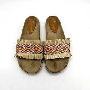 Paseart Womens Colorful Woven Espadrilles Slides Flat Sandals Tan Sz 41 US 9.5 - Picture 1 of 9
