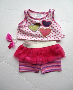 BABW Lote #9 Build A Bear Ropa Corazón Camiseta sin mangas Rayas Falda Leggings Conjunto - Imagen 1 de 2