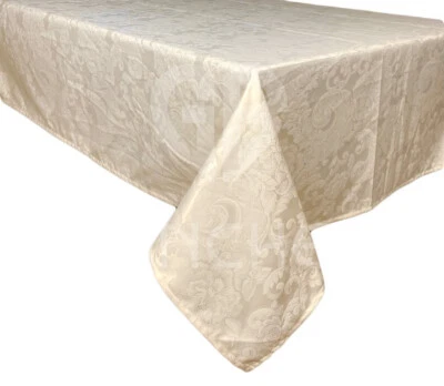 Tovaglia Elegante in Fiandra di Cotone Damascato, Avorio 100% Made in Italy - Immagine 1 di 4