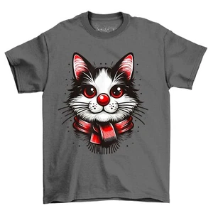 Cute Cat Red Nose Novelty Funny T-Shirt Adults & Kids Comedy Tee Shirt - Picture 1 of 15