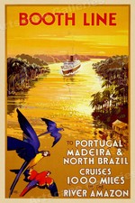 1930s "Booth Line Amazon River Cruises" Portugal Vintage Travel Poster - 16x24
