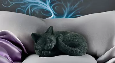 3" Sleeping Black Cat Curled Up Hand Painted Mini Figurine Statue Sculpture - Image 1 of 4