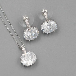 Women Bridesmaids Jewelry Set White Gold Plated Zirconia Necklace Earrings 20012 - Picture 1 of 8
