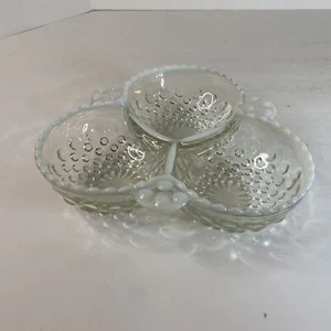 Vintage Milk Glass Hobnail Pattern Divided Candy Dish PRE OWNED - Picture 1 of 10