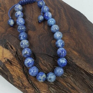 Lapis Lazuli Gemstone Bead Bracelet Adjustable Blue Tan Natural Veining ¼" Beads - Picture 1 of 4