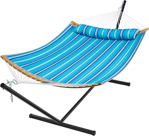 Hammock with Stand, 2 Person Heavy Duty Hammock Frame, Detachable Pillow & Stron - Picture 1 of 9