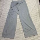 Lounge Pant Women's Gray Cotton Blend HighRise Cargo Pockets Drawstring Waist 28