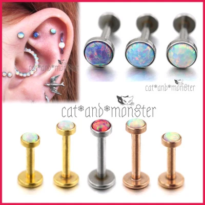 Opal Stud Thread Ring Bar Earrings Labret Lip Ear Nose Helix Tragus Piercing NEW Foto 1 de 4