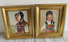 Vtg Set 2 Swiss Maiden Pictures Gold Frames Tabletop Hanging Traditional Clothes