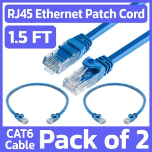 2 Pack 1.5FT Cat6 Patch Cord Blue RJ45 LAN Network Cable Internet Ethernet Cord - Picture 1 of 7
