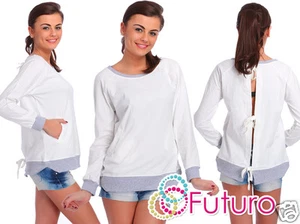 UK Casual Top With Pockets Tied At The Back Jumper Cotton Tunic Size 8-12 FT1841 - Picture 1 of 5