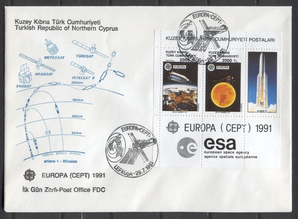 FDC F63 Turco Chipre 1991 Bloque CV 7 euros Viaje espacial Foto 1 de 1