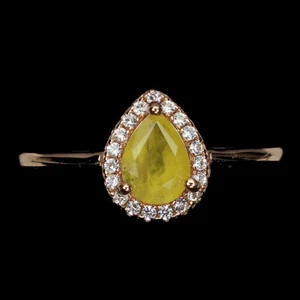 925 Anello Argento Sterling Pera Giallo Zaffiro 7x5mm Gemma Gioielli Misura 8 - Foto 1 di 10