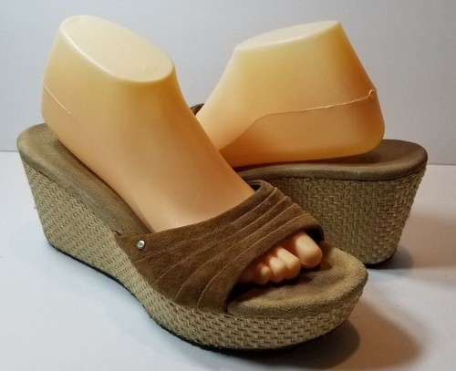 Sandali con zeppa UGG Australia 3100 marrone marrone scamosciato punta aperta taglia 10