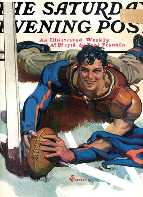 1931 Original Rugged Football Guy Cover Art. Gay Interest. Jackson Art. Sat Post - image 1 of 2