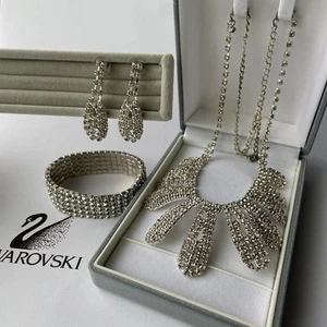 Conjunto de Pendientes y Collar Swarovski Oro Cristal Elegante Joyería Accesorios D807 - Imagen 1 de 10