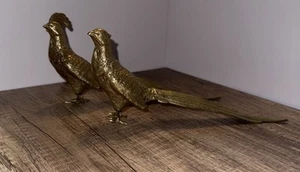 "Esculturas vintage de pájaros faisán machos y hembras de latón macizo tamaño grande 10"" de largo" - Imagen 1 de 13