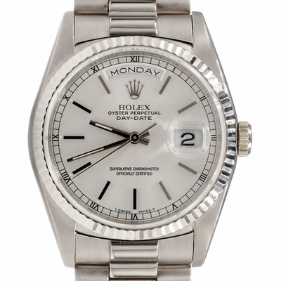 Men Rolex Solid 18KT 18K White Gold Day Date President Watch Silver Dial 18239 - Image 1 of 4