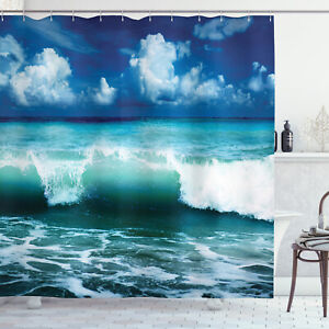 Ocean Shower Curtain Caribbean Seascape Waves Print for Bathroom