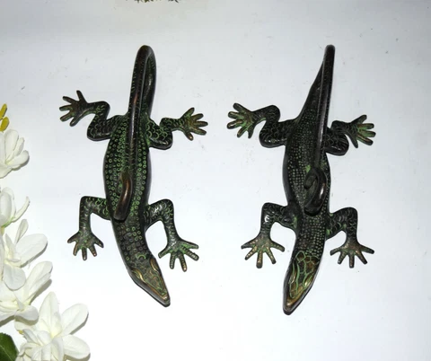 8'' Inches Lizard Door Handle Pair Brass Komodo Dragon Pull Club Entry Dec EK577 Cover