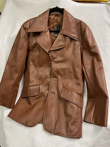 Vintage Brown Faux Leather Jacket Size 95 (modern 12-14) Ladies - Picture 1 of 9