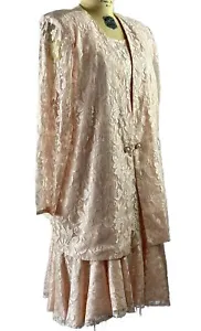 Vintage Filigree Lace 2 Piece Dress and Blazer Pale Pink Formal Set Size 24W - Picture 1 of 22