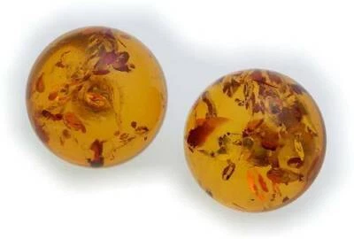 Pendientes para mujer tachuelas ámbar real 0 9/16 pulgadas oro hemisferio 333 oro amarillo Foto 1 de 2