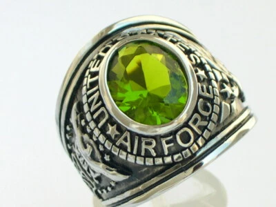 Anillo de acero inoxidable de la Fuerza Aérea de los Estados Unidos militar peridoto de agosto para hombres talla 7-14 Foto 1 de 4
