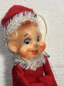 Vintage Japan rotes Lametta Weihnachten 6" Knie Umarmung Pixie Elfe 1960er ENTZÜCKEND - Bild 1 von 9