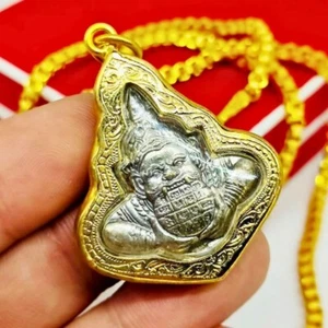 Phra Rahu Amulett Thai Anhänger Gold Mikron Gehäuse LP Riesen Buddha Magie Talisman - Bild 1 von 5