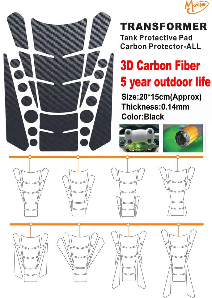 Protector de tanque de fibra de carbono 3D pegatina antiarañazos para motocicleta universal/ Foto 1 de 2