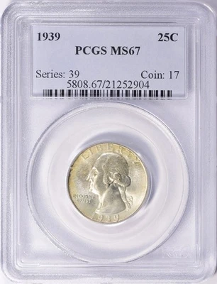 Washington Quarter 1939 graduación profesional MS67 Foto 1 de 3