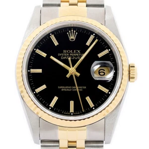 Rolex Mens Datejust 16233 Black Dial 18K Gold & Steel Jubilee Watch - Picture 1 of 7