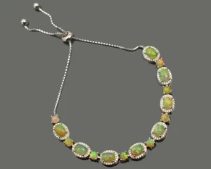 Natural Ethiopian Welo Opal Cut Gemstone 925 Sterling Silver Bolo Bracelet Gift - Picture 1 of 6