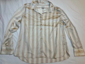 A New Day Women’s Long Sleeve Button Up Stripe White Beige Blouse Size L - Picture 1 of 9