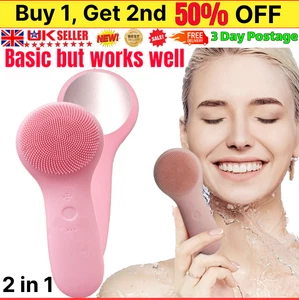 2 in 1 ELECTRIC FACIAL FACE SONIC SPA CLEANSING BRUSH BEAUTY CLEANSER EXFOLIATE