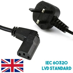 5M Metre Right Angle Kettle Lead Cable Power UK Plug Cord IEC C13 3 Pin 1.00m2 - Picture 1 of 5