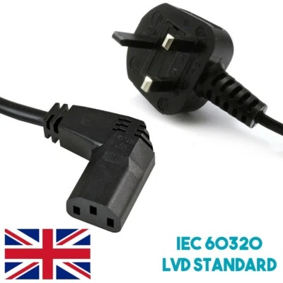 5M Metre Right Angle Kettle Lead Cable Power UK Plug Cord IEC C13 3 Pin 1.00m2 - Image 1 of 4