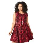 Gabby Skye Dress Womens 16W Red And Black Velvet Print Fit And Flare Mini