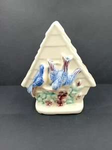 Vintage Wall Pocket Vase Planter Bird House Bluebirds Violets Pottery USA  5"×5" - Picture 1 of 13