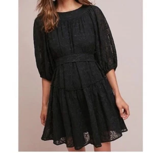 Anthro Eri & Ali Astrid Kleid schwarz weniger 3/4 Arm Bauern Boho XL - Bild 1 von 7