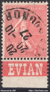 FRANCE SEMEUSE N° 199 AVEC BANDELETTE PUB EVIAN AVEC OBLITERATION - Picture 1 of 2