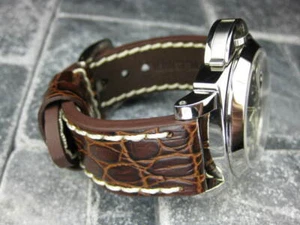 24mm BIG GATOR Leather Strap Brown Thick Watch Band Belt White for PANERAI x1 - Picture 1 of 8