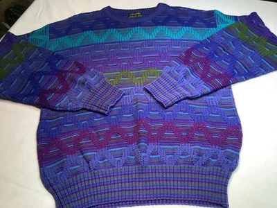 Colours Alexander Julian 90s Purple Blue Aqua Geometric Knit Sweater Men's M - Image 1 of 4