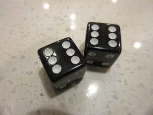 19mm Casino Gaming Game Dice Pair BLACK + FREE Las Vegas Poker Chip - Picture 1 of 7