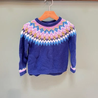 Boden Kids Fair Isle Knit Sweater Blue Purple Yellow Sparkle Size 6 7 Years - Image 1 of 4