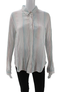 Rails Womens Button Front Long Sleeve Collared Striped Shirt White Blue Medium - Picture 1 of 6