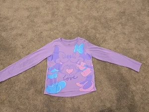 Kids Girls Disney Store Purple Long Sleeve Tee Size L (10-12) Mickey Minnie Love - Picture 1 of 9