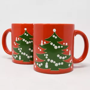 VTG Set Waechtersbach West W Germany Christmas Tree Mug Ceramic Red Green 2 Cups - Picture 1 of 14